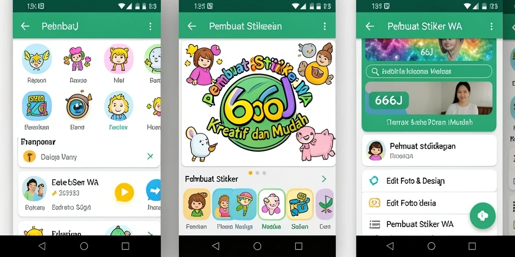 Tampilan antarmuka pengguna aplikasi Pembuat Stiker WA 666J yang intuitif
