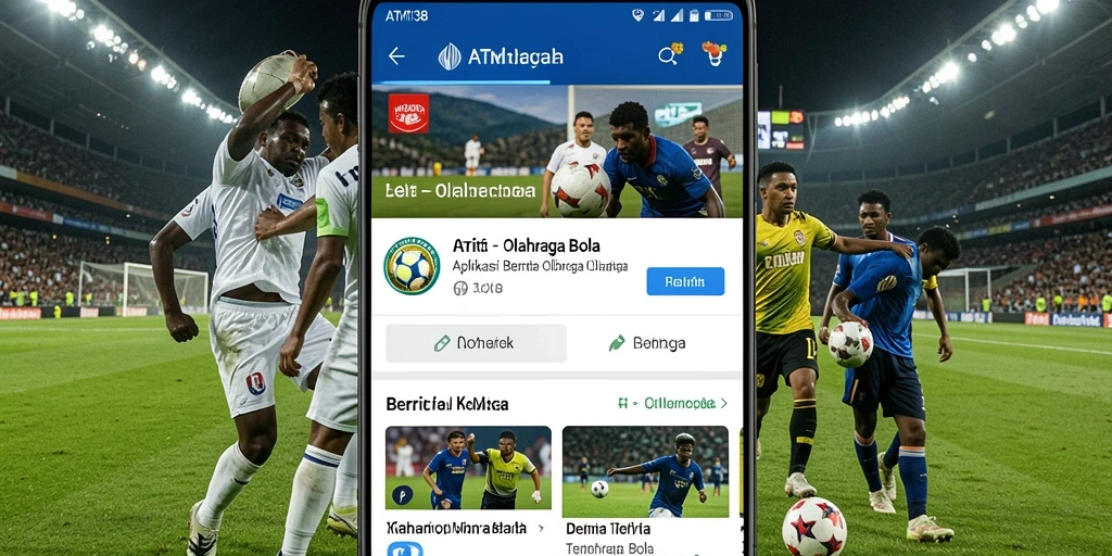 Screenshot aplikasi ATM138 menampilkan berita dan skor pertandingan sepak bola.